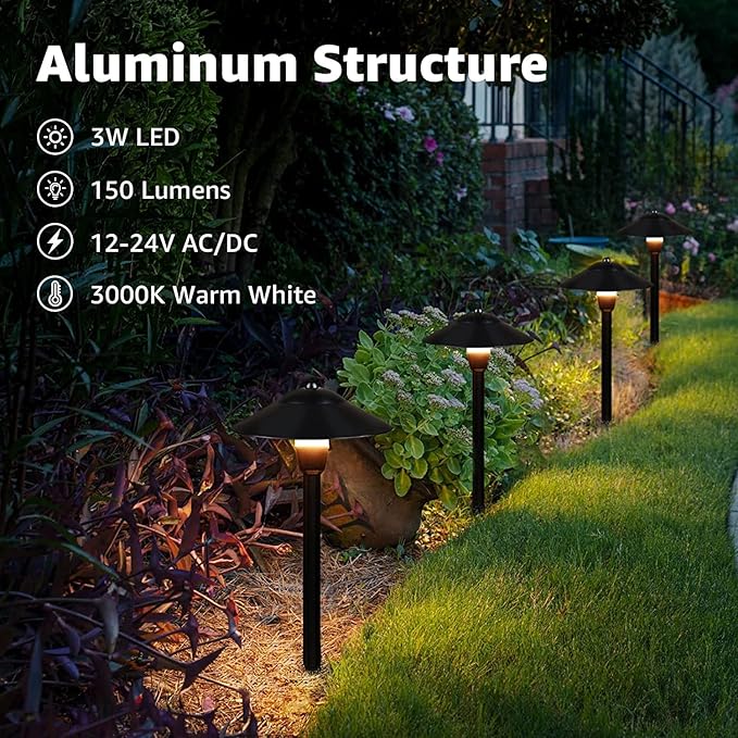 SUNVIE LED Pathway Lights Low Voltage 12-24V 3W Landscape Lighting, 3000K Low - Image 2