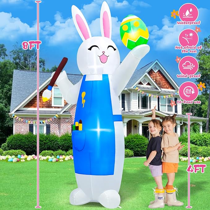 MICOCAH 8FT Easter Inflatables Outdoor Decorations Blow Up Bunny Painting Eggs - Image 4