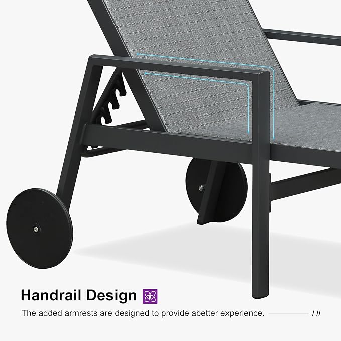 PURPLE LEAF 3 Pieces Outdoor Chaise Lounge Aluminum Patio Lounge Chair - Image 5