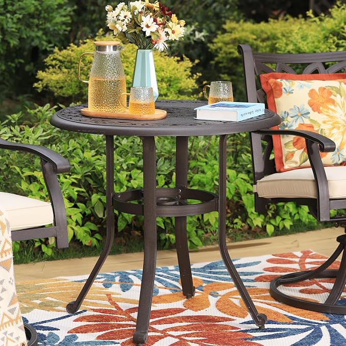 PHI VILLA 32 in Cast Aluminum Patio Outdoor Bistro Round Dining Table - Image 2