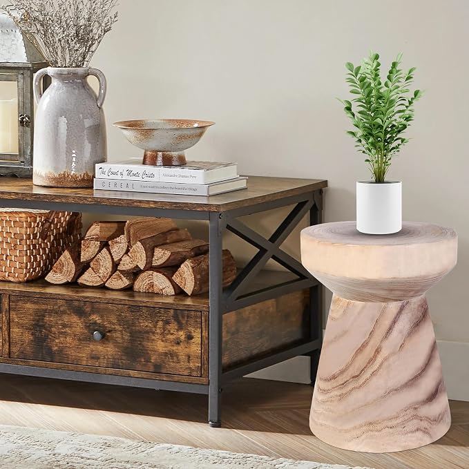 Athaliah Wooden Side Table, 15.8" Hand Carved Rustic Wood Tree Stump End Table - Image 4