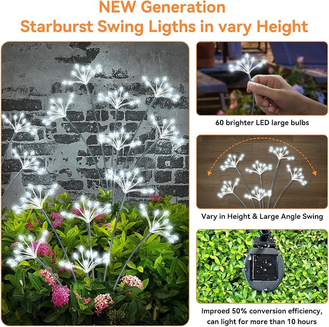 Solar Garden Lights 2 Pack Waterproof Solar Swaying Starburst Light Outdoor - Image 3