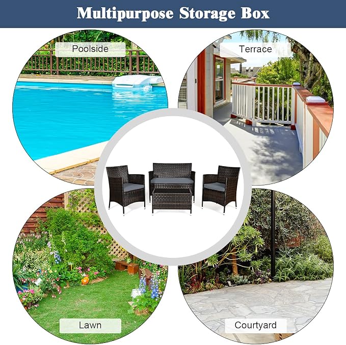 COSTWAY 8PCS Rattan Patio Furniture Set, Outdoor Wicker Rattan Chairs - Image 9