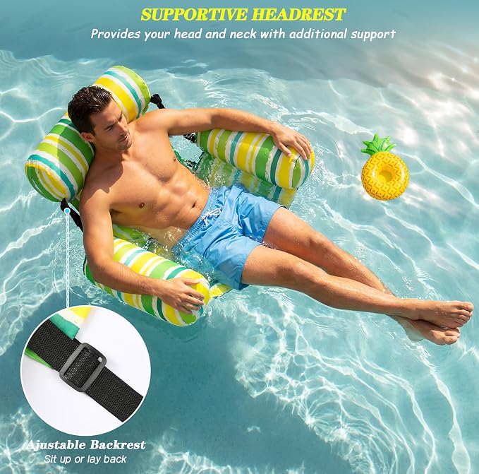 2 Pack Inflatable Pool Float for Adult Adjustable Hammock Float Chair Fabric - Image 4
