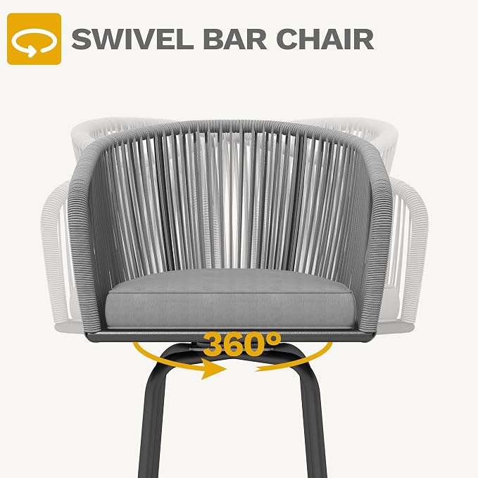 DWVO Outdoor Counter Height Bar Stools Set of 2, Patio Swivel Bar Chairs - Image 5