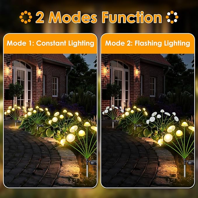 2PK 16LED Solar Garden Lights Outdoor, Mushroom Solar Lights Outdoor, IP65 - Image 5