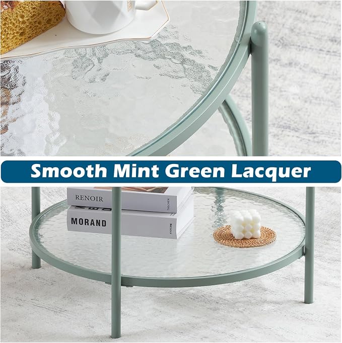 VINGLI 25.6" Small Light Bright Green Round Coffee Table Water-Wave Glass - Image 5