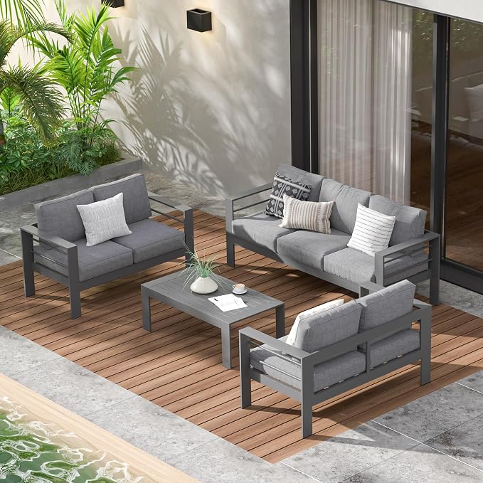 Wisteria Lane Aluminum Outdoor Patio Furniture Set, Modern Patio Conversation by WisteriaLane