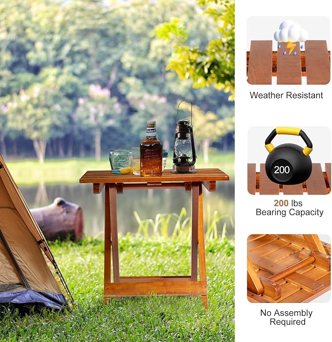 Outvita Wood Folding Side Table, Portable & Lightweight Compact Wooden Side - Image 4