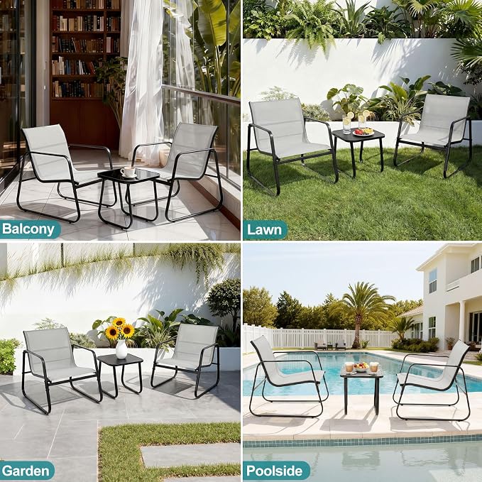 DUMOS 3 Piece Patio Furniture Set，Outdoor Patio Furniture Conversation Set - Image 7