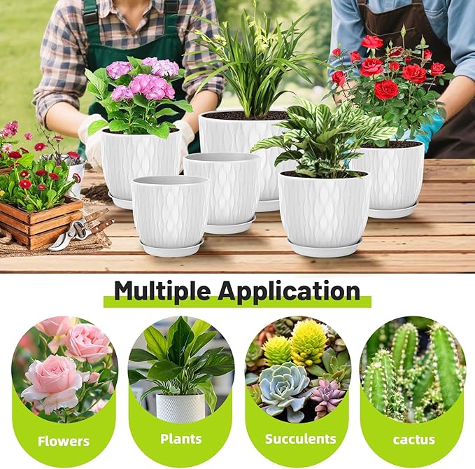 Plastic Plant Pots 10/9/8/7.5/7 inch Set of 5, Flower Planters - Image 5
