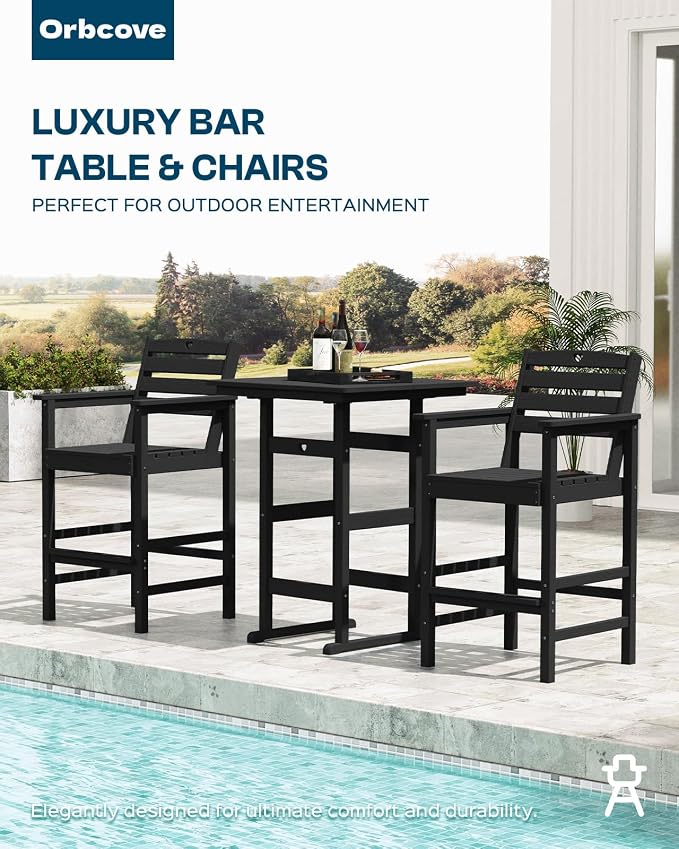 Patio Bar Table, Adirondack Chairs and Table 4 Pieces Set, Bar Height Chairs - Image 6
