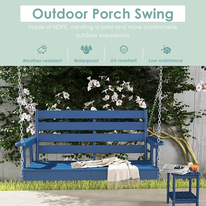 IVY&LANE Outdoor Porch Swing | HDPE Plastic | 2-Person | Hanging Bench Swings | - Image 3