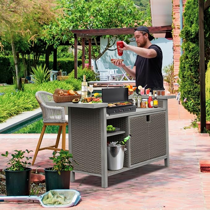 Domi Home Bar Unit，Modern Wicker Outdoor Bar Table - Image 3