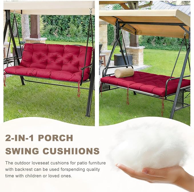 Porch Swing Cushion with Backrest, Waterproof Bench Cushion - Image 4