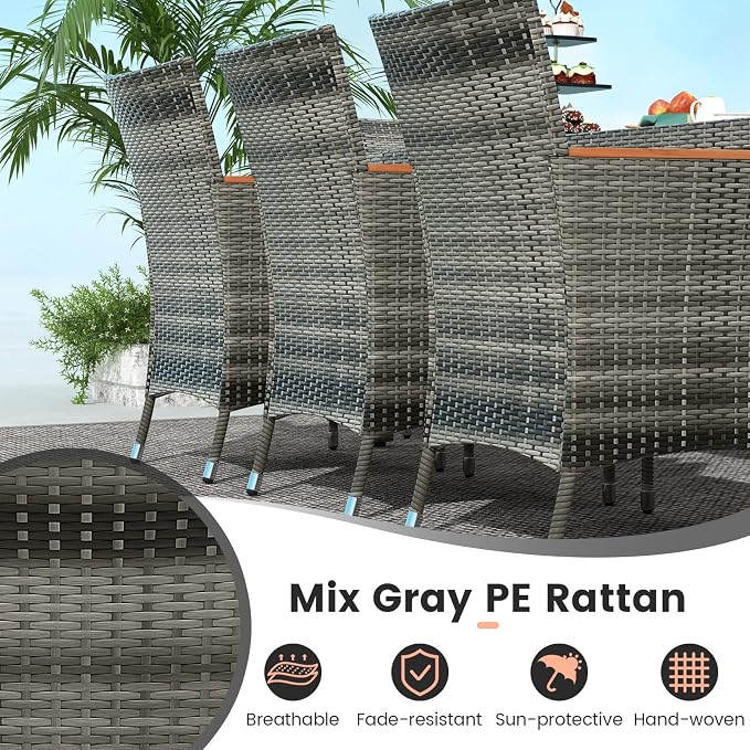 Tangkula 10 Pieces Patio Wicker Dining Set w/Double-Sided Patio Umbrella - Image 2