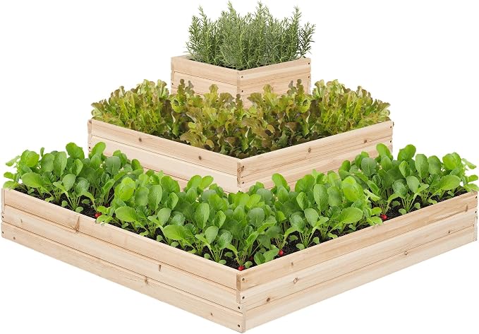 Yaheetech 3 Tier Wooden Raised Garden Bed 44.5'' L×44.5″ W×20.5″ H, by Yaheetech