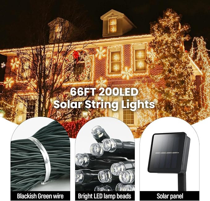 Dailyart Solar String Lights Outdoor 82FT 200 LED Warm White, Solar Fairy - Image 2