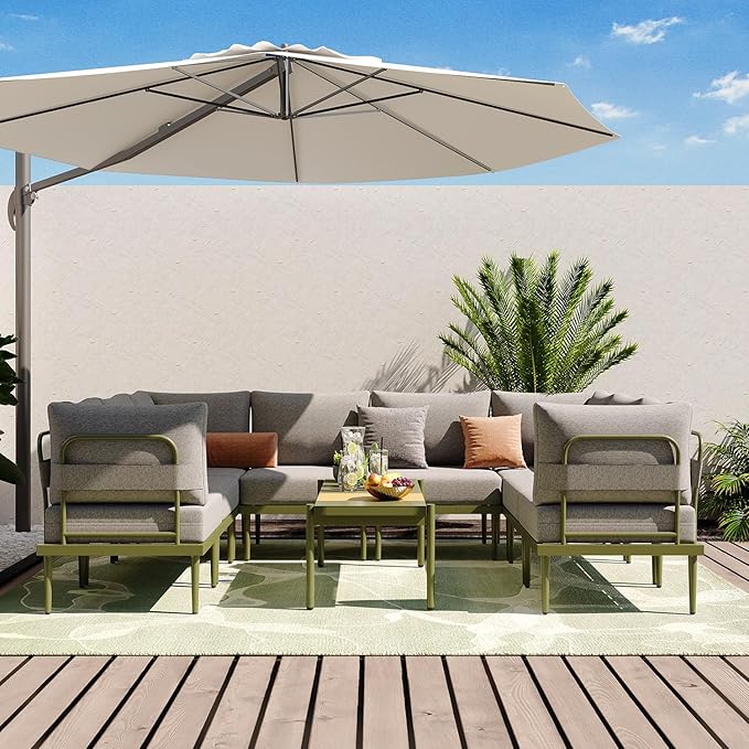 Sundale Outdoor 9 Pieces Patio Furniture Set, U-Shaped Outdoor Sectional Sofa - Image 8