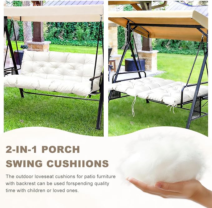 Porch Swing Cushion with Backrest, Waterproof Bench Cushion - Image 4