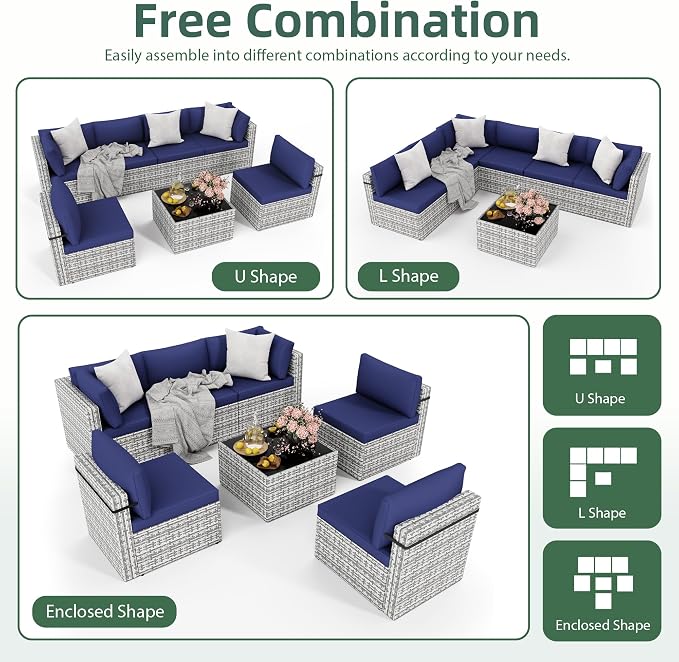 7-Piece Outdoor Sectional Sofa Set, Weather-Resistant Patio Furniture Set - Image 4