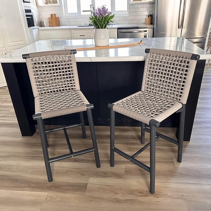PURPLE LEAF Outdoor Bar Stools Set of 4 Aluminum Counter Height Wicker Stool - Image 3