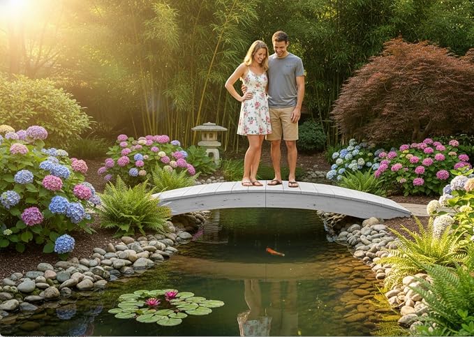 8 FT White Amish Made Pinewood Heavy Duty Garden Bridge - Image 4