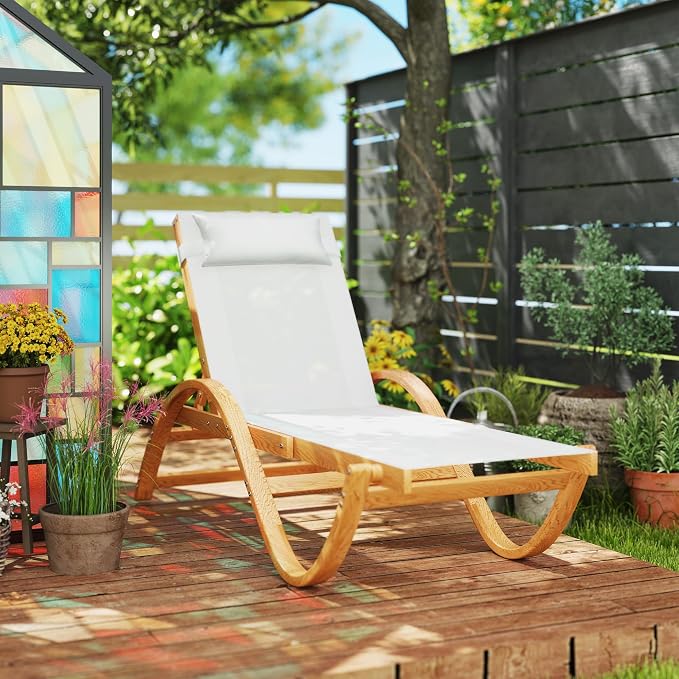 Outsunny Larch Wood Lounge Chair, 4-Level Adjustable Tanning Chair, Full Flat - Image 9
