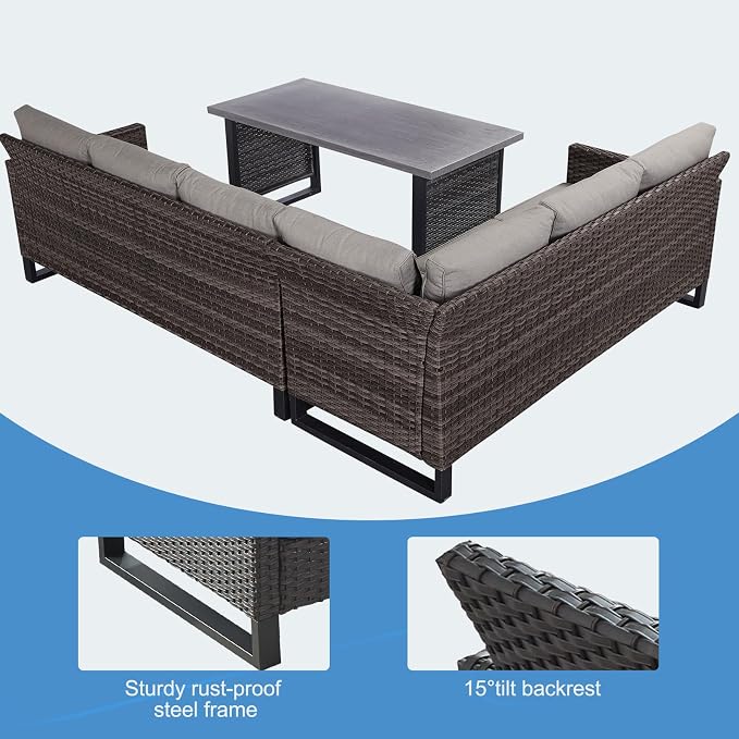Belord Outdoor Sectional Sofa 6 Seater L Shaped Couch Wicker Patio Conversation - Image 4