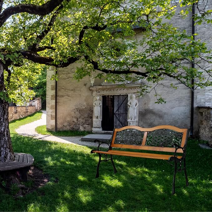 Outvita 49.5in Garden Bench, Patio Wood Love Seat - Image 6
