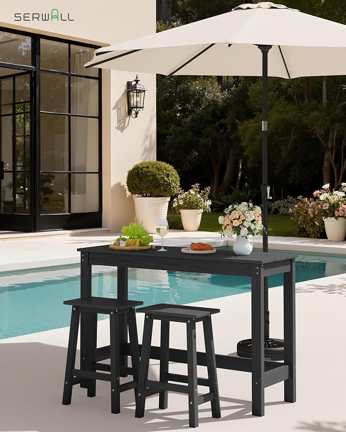 SERWALL 3-Piece Outdoor Bar Set, Rectangular All Weather HDPE Bar Height Patio - Image 5
