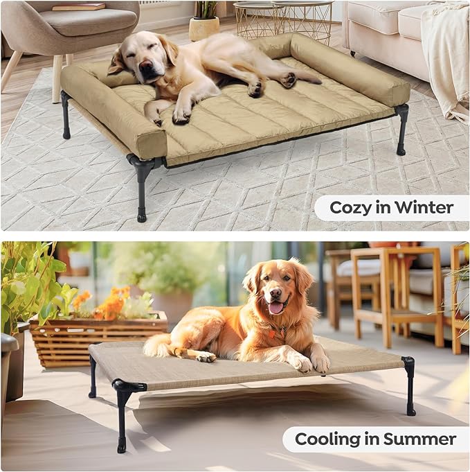 Veehoo Cooling Elevated Dog Bed Add Removable Waterproof Bolster Cushion Mat - Image 6
