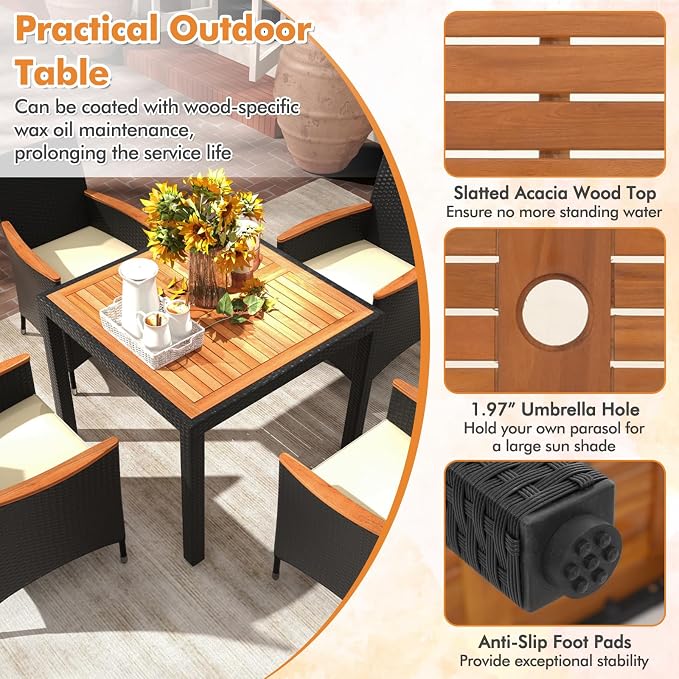 Tangkula 5 Pieces Rattan Outdoor Dining Set - Image 6