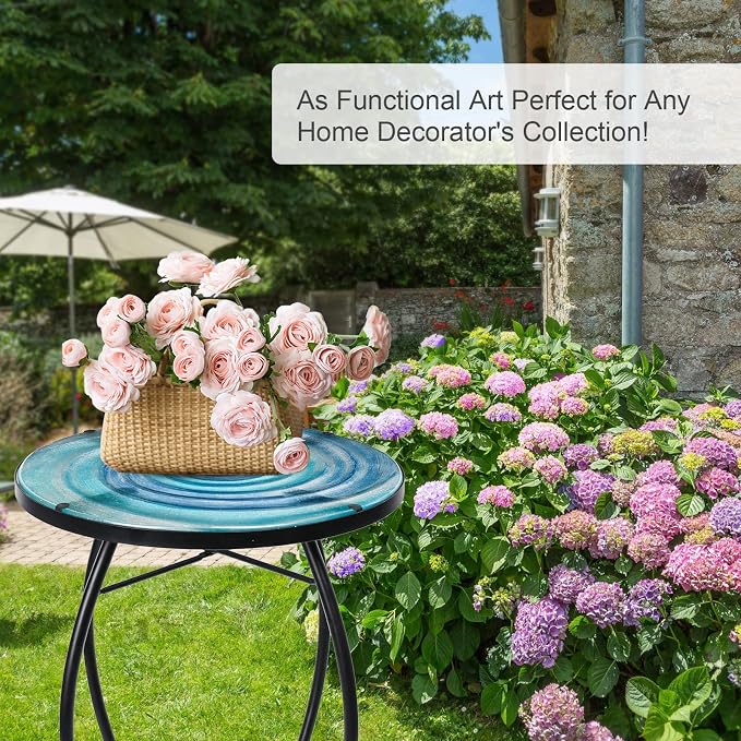 VCUTEKA Patio Side Table Outdoor Accent Table Small Mosaic Table Coffee Table - Image 7