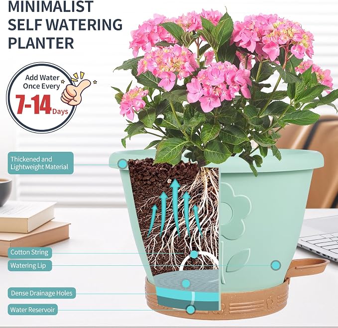 Plastic Plant Pots 10 Inch Set of 4, Self Watering Pots - Image 2