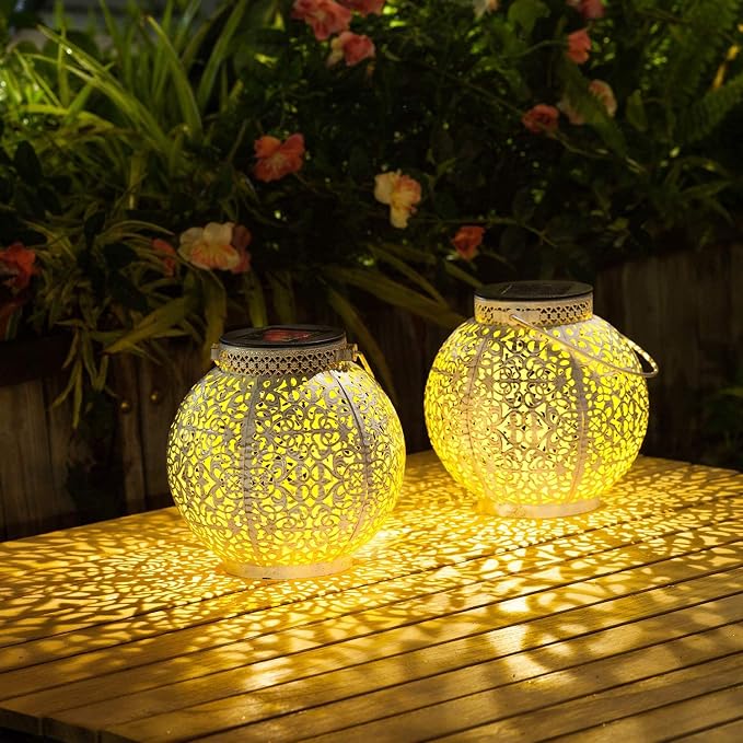 TAKE ME 2 Packs Solar Lanterns Lights Outdoor Waterproof Garden Laterns Metal - Image 4