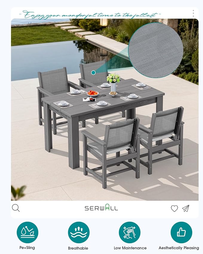 SERWALL 5 Piece Outdoor Dining Table Sets - Image 3