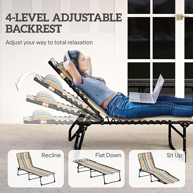 Outsunny Folding Chaise Lounge Chair, Patio Sun Tanning Chair, Outdoor Chaise - Image 4