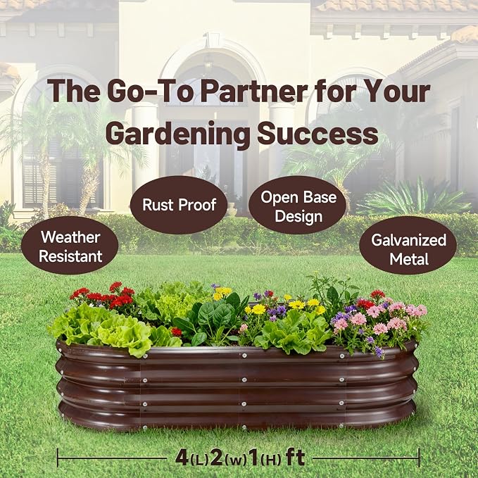 GOOZOO 2PC Galvanized Planter Raised Garden Bed, Oval Metal Land Planter Box - Image 3