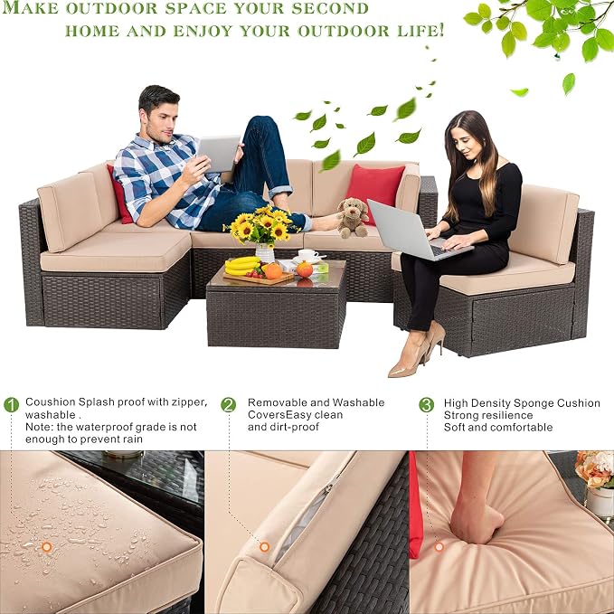 Vongrasig 6 Piece Patio Furniture Set, Small Outdoor Sectional Sofa Couch - Image 3