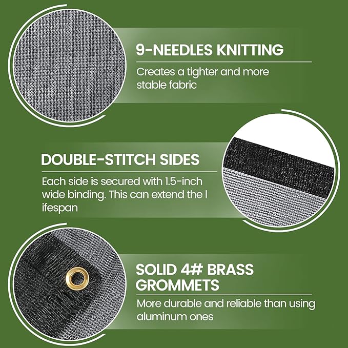 60-70% 10 FT X 12 FT Mesh Tarp/Shade Cloth 9-Needle Knitted Heavy Duty Black - Image 3