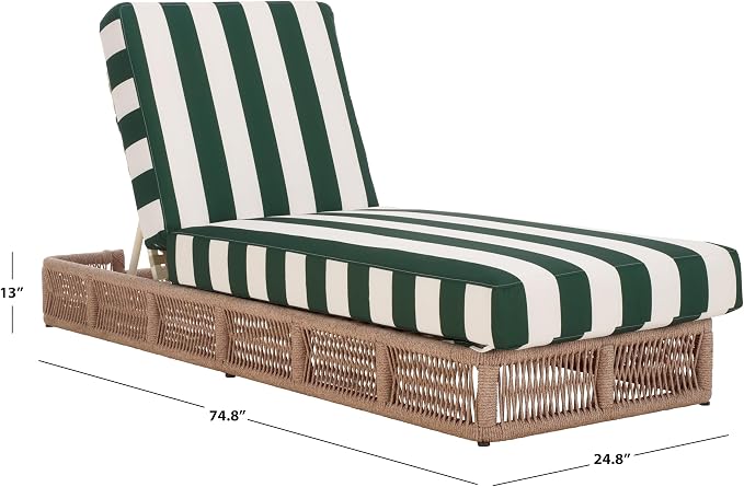SAFAVIEH Outdoor Collection Gillian Heather Tan & Hunter Green Stripe Chaise - Image 3