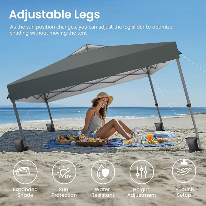 PHI VILLA 10x10ft 1-Person Setup Pop Up Canopy Tent Instant Portable Shelter w/ - Image 9