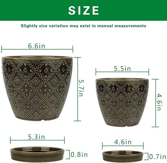 Docrin Dark Green Ceramic Planter Set - Image 2