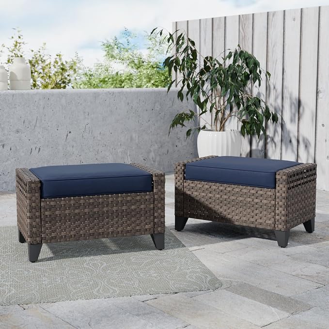 COOS BAY Modern 2 Piece Wicker Outdoor Ottomans, Patio Ottoman Foot Rest Set - Image 5