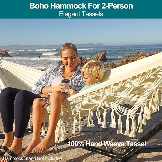 JoyView Boho Macrame Double Hammock - Image 2