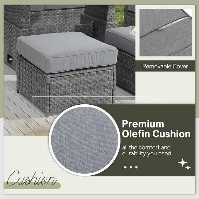 SUNSITT Outdoor Patio Ottoman Set of 2, All Weather Rattan Outdoor Ottoman Set - Image 4