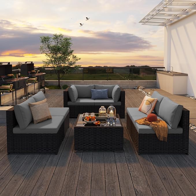 7 Pieces Outdoor Patio Furniture Set, PE Rattan Outdoor Wicker Sectional - Image 9