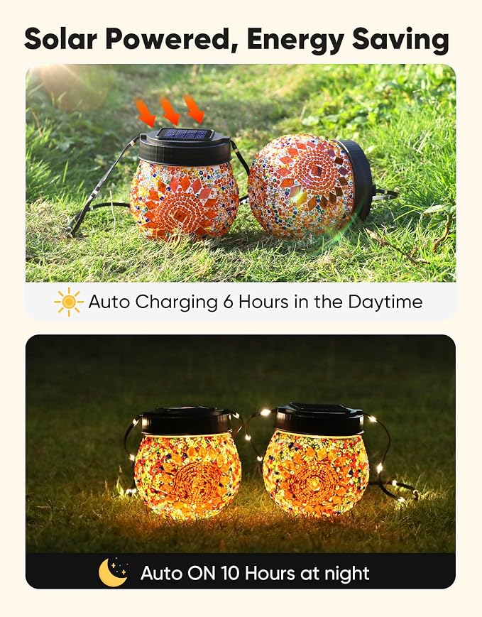 Mosaic Solar Lights Outdoor 6 Pack, Solar Hanging Lanterns Christmas Halloween - Image 5