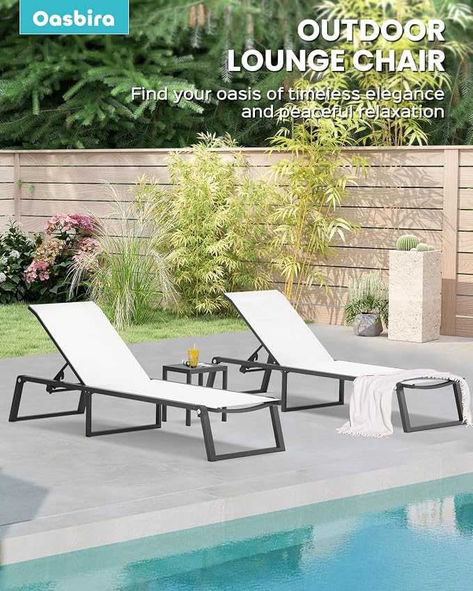 Aluminum Chaise Lounge Chair Outdoor, Foldable & Assembly Free Patio Pool - Image 6